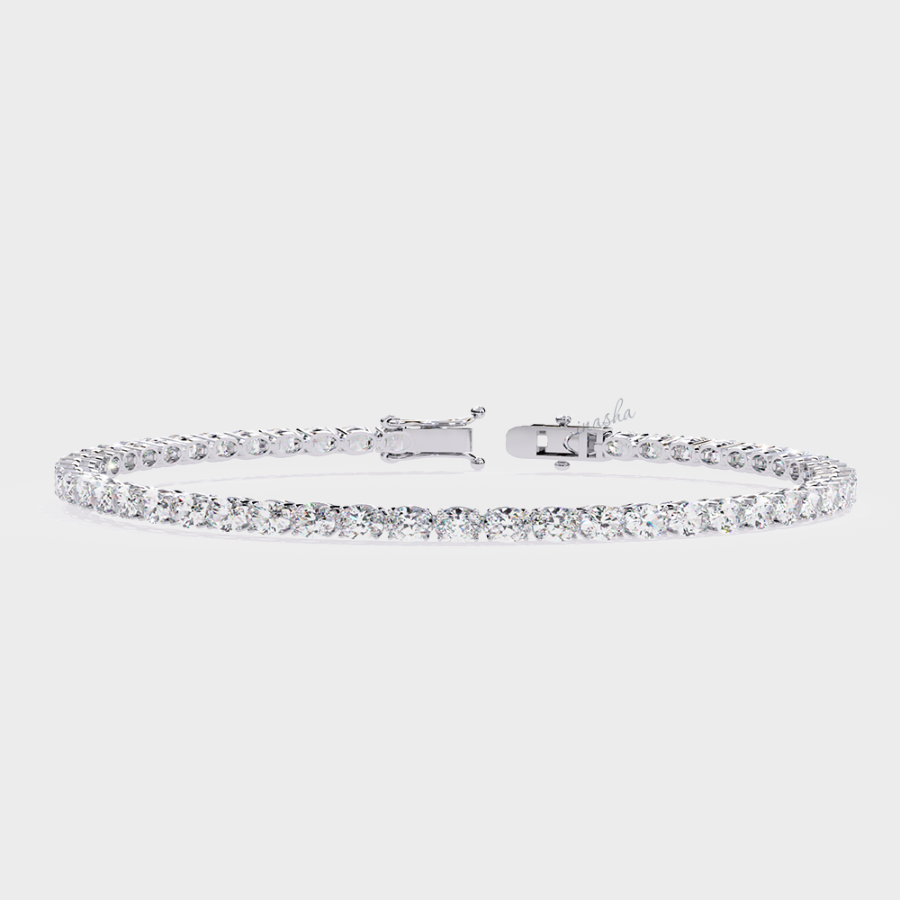 Certified GLI oval cut lab grown diamond tennis bracelet in white gold and platinum